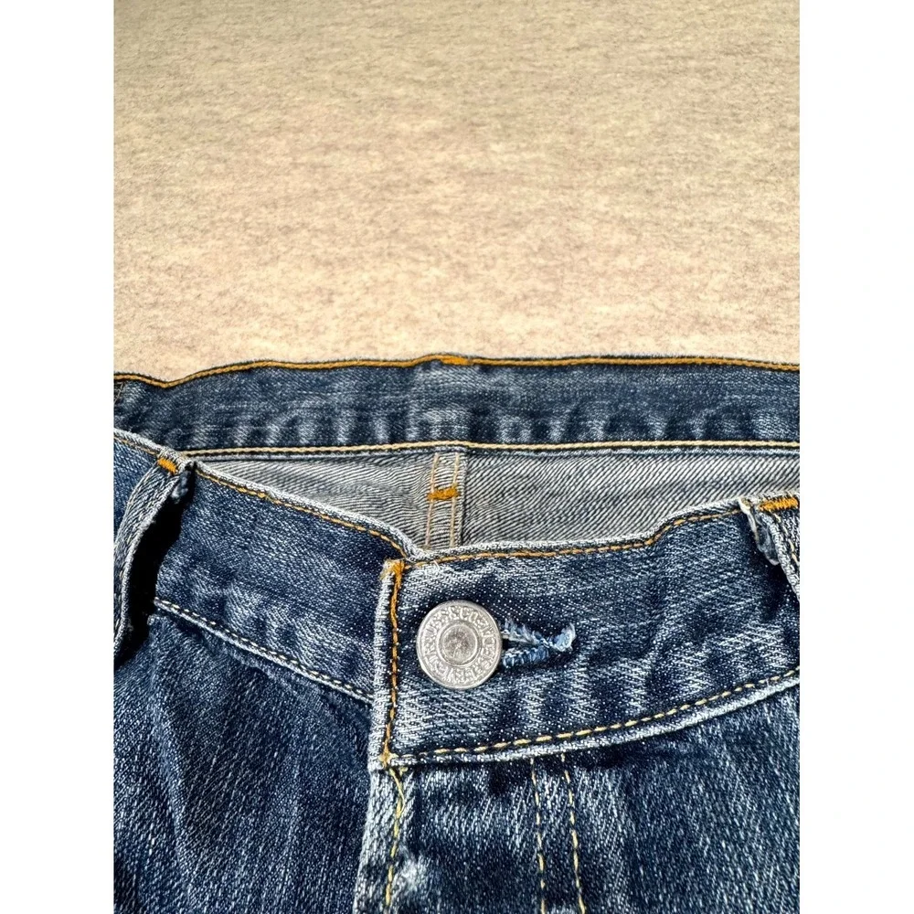 Levis 501 Original Jeans Men 38x32 Blue Whiskered Denim Straight Leg Cotton Logo